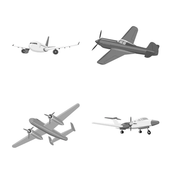 Vektorillustration von Flugzeug und Verkehrszeichen. Set von Flugzeug und Himmel Aktiensymbol für Web. — Stockvektor