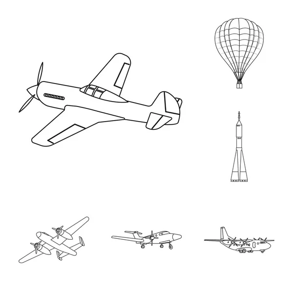 Vektorillustration des Flugzeugs und des Transportsymbols. Set von Flugzeug und Himmel Aktiensymbol für Web. — Stockvektor
