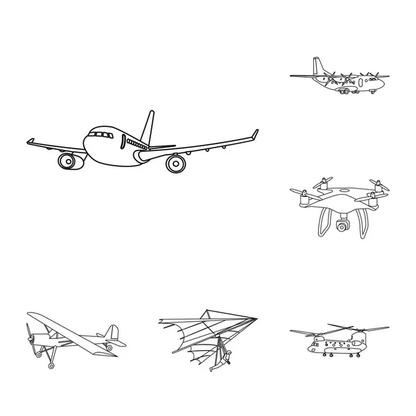 Изолированный объект с изображением самолета и транспортного символа. Коллекция плоскости и векторной иллюстрации неба . — стоковый вектор