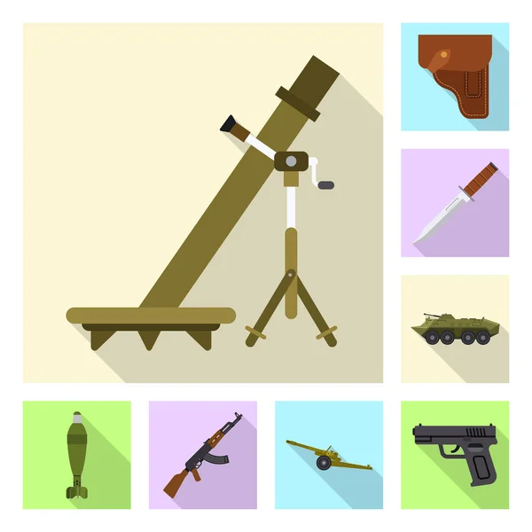 Ilustración vectorial del arma y el logotipo del arma. Conjunto de armas y ejército icono de vector para la acción . — Vector de stock