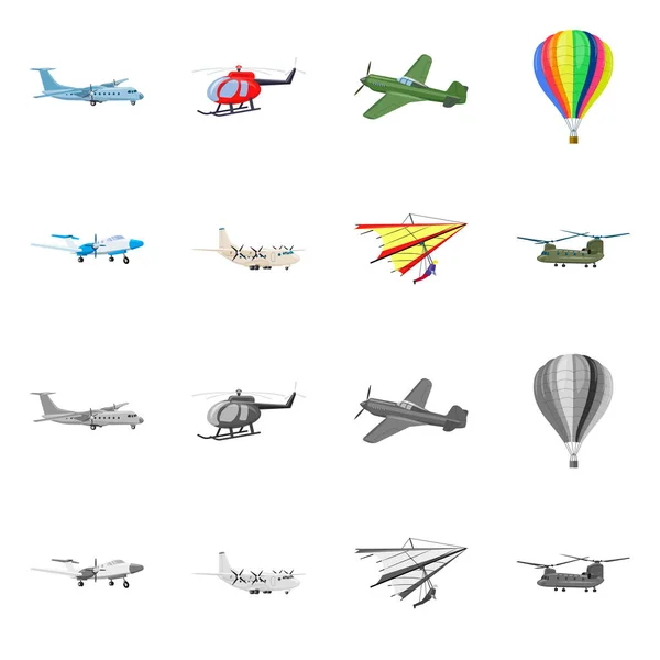 Vector ontwerp van vliegtuig en vervoer symbool. Collectie van vliegtuig en hemel aandelensymbool voor web. — Stockvector