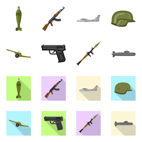 Izolovaný objekt zbraně a zbraň loga. Sada zbraní a armádní vektorové ikony pro stock. — Stockový vektor