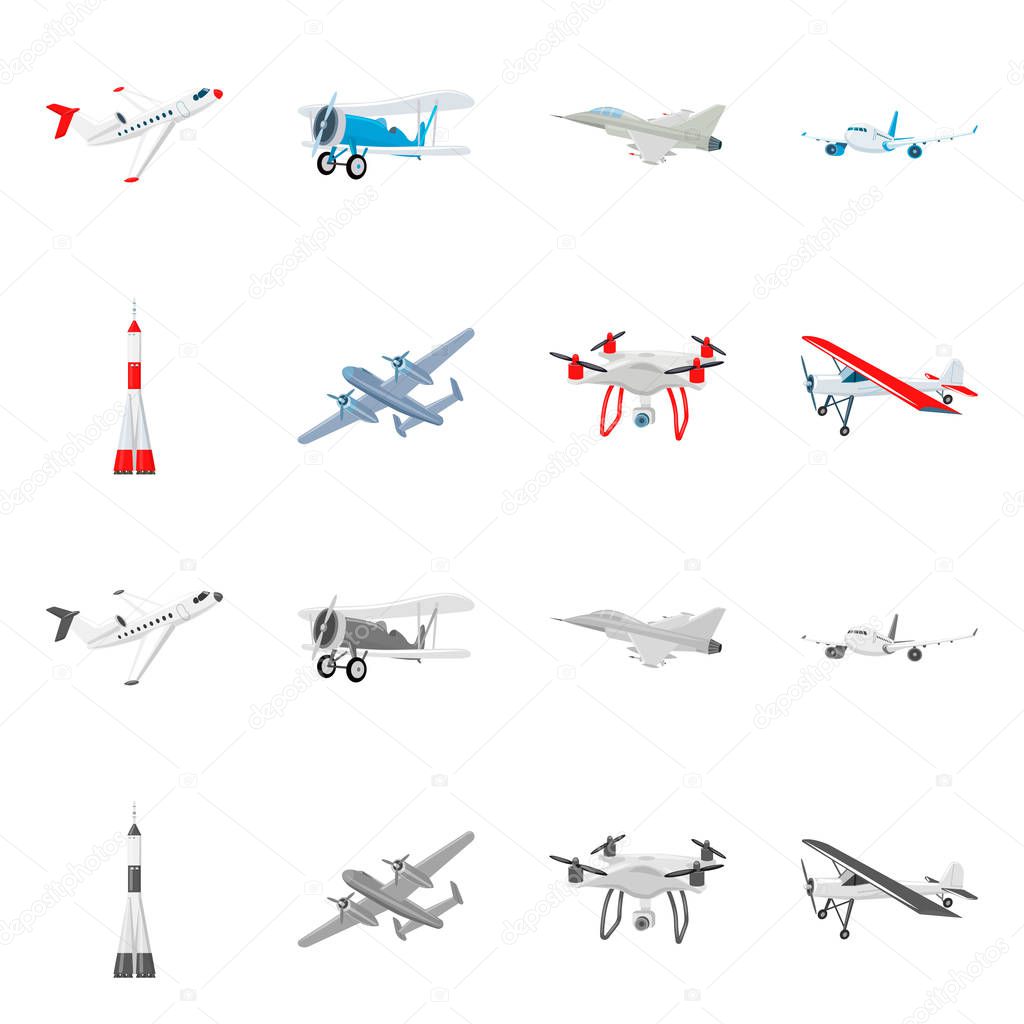 Vector design of plane and transport logo. Collection of plane and sky vector icon for stock.