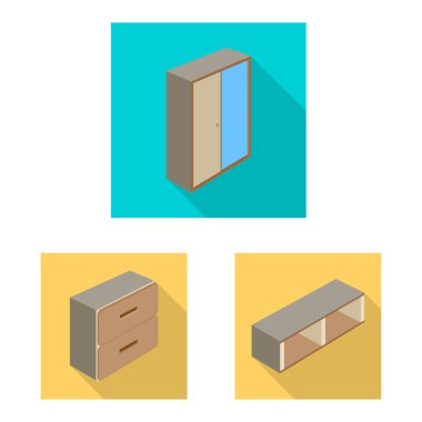 Yatak odası ve oda simge vektör Illustration. Web için yatak ve mobilya hisse senedi simgesi kümesi.