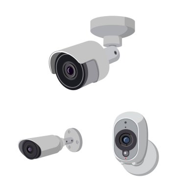 Cctv ve kamera işareti yalıtılmış nesne. Hisse senedi için cctv ve sistem vektör simge topluluğu.