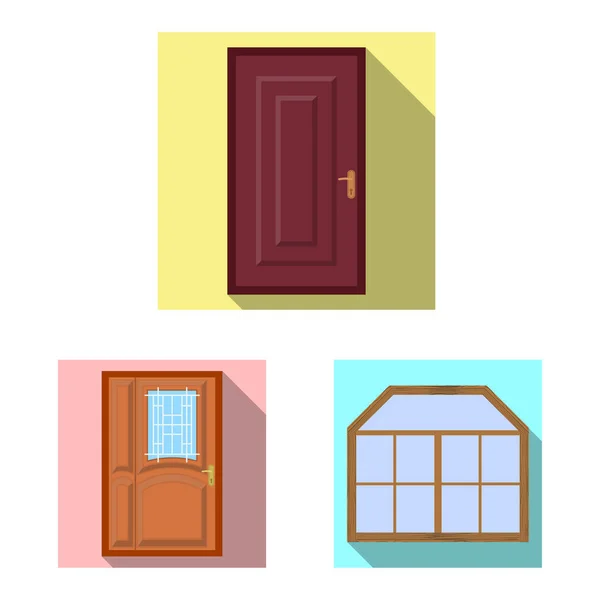 ドアと前面のロゴの孤立したオブジェクト。ドアと web 用木製ストック シンボルのセット. — ストックベクタ