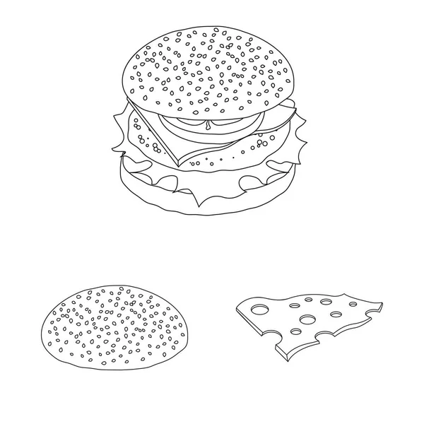 Oggetto isolato di hamburger e icona sandwich. Raccolta di hamburger e fette stock symbol per il web . — Vettoriale Stock