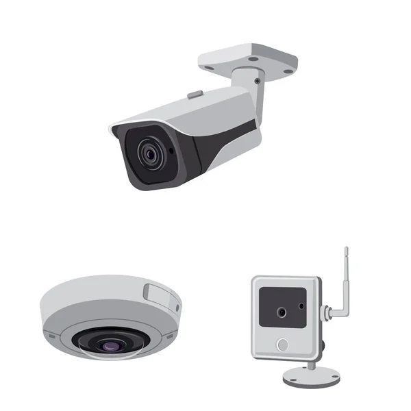 Isoliertes Objekt von cctv und Kamera-Symbol. Set von cctv und system stock symbol für web. — Stockvektor