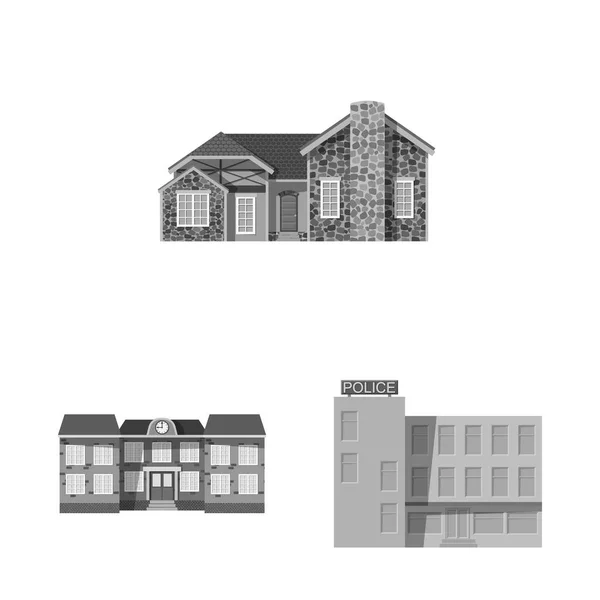 Isolerade objekt av byggnad och främre symbol. Samling av byggnaden och taket lager vektorillustration. — Stock vektor