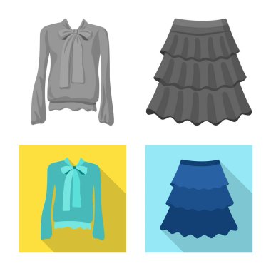 Kadın ve giyim işareti yalıtılmış nesne. Kadın ayarla ve web için hisse senedi simgesi giymek.