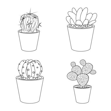 Kaktüs ve pot simge vektör Illustration. Kaktüs ve kaktüsler koleksiyonu vektör hisse senedi simgesi.