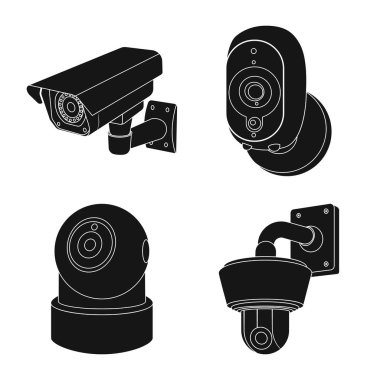 Vektör çizim cctv ve kamera simgesi. Web için cctv ve sistem hisse senedi simgesi kümesi.
