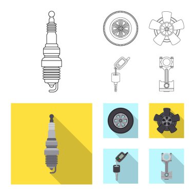 Otomatik ve bölümü logo vektör Illustration. Web için oto, araba hisse senedi simgesi kümesi.