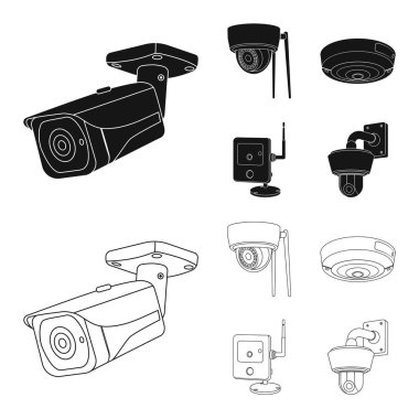 Cctv ve kamera işareti vektör Illustration. Web için cctv ve sistem hisse senedi simgesi kümesi.