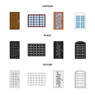 Kapı ve ön kayıt vektör Illustration. Kapı ve hisse senedi için ahşap vektör simge kümesi.