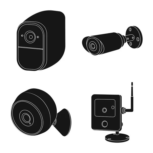 Векторный дизайн видеонаблюдения и вывески камеры. Набор значков видеонаблюдения и вектора системы на складе . — стоковый вектор