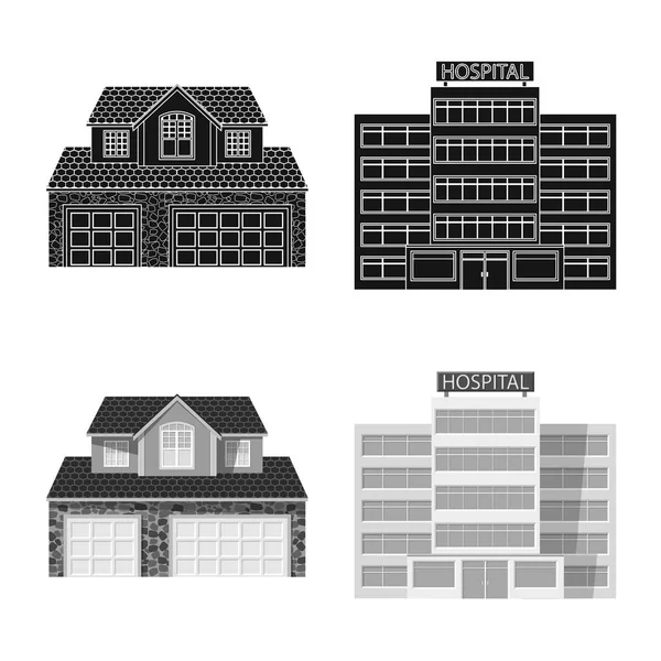 Objeto aislado de edificio e icono frontal. Colección de ilustración de vectores de edificios y techos . — Vector de stock