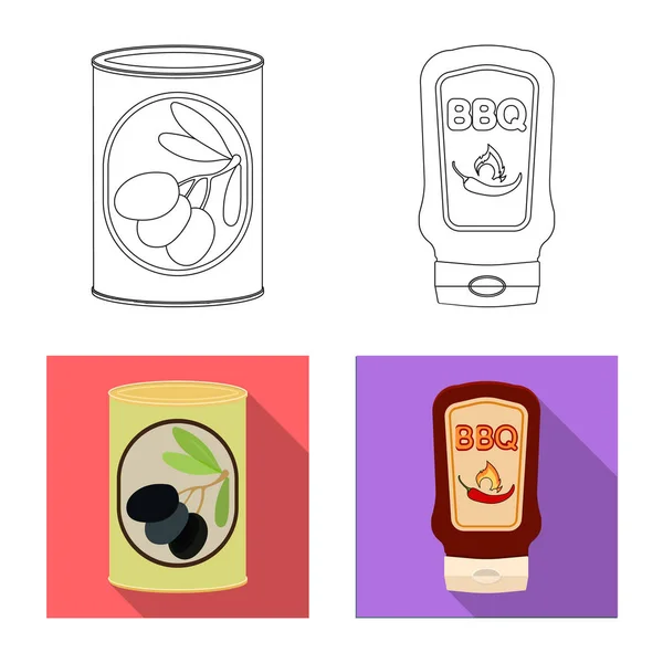 Ilustração vetorial de lata e ícone de comida. Coleção de lata e pacote vetor ícone para estoque . — Vetor de Stock