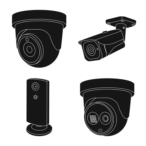 Векторная иллюстрация видеонаблюдения и вывески камеры. Коллекция значков видеонаблюдения и вектора системы на складе . — стоковый вектор