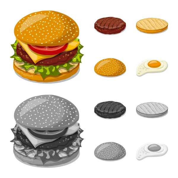 Vektorillustration av ikonen burger och smörgås. Samling av burgare och skiva lager vektorillustration. — Stock vektor