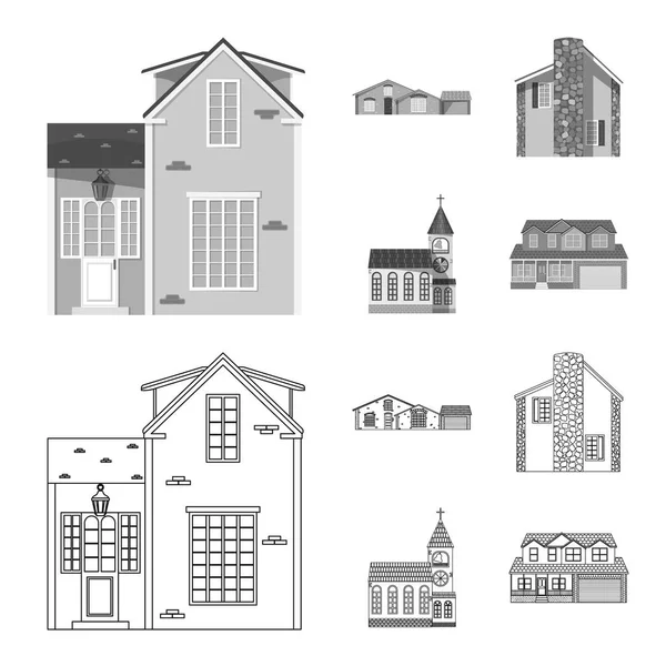 Isolated Object Building Front Symbol Collection Building Roof Stock Vector — Stock Vector