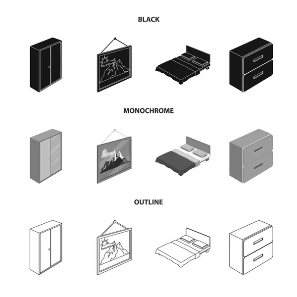 Illustrazione Vettoriale Della Camera Letto Del Segno Della Stanza Collezione — Vettoriale Stock