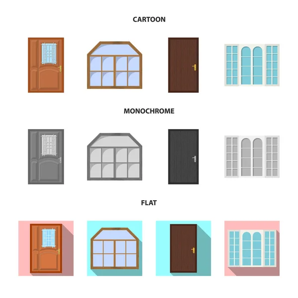 Векторная иллюстрация двери и переднего знака. Набор дверных и деревянных векторных иллюстраций . — стоковый вектор