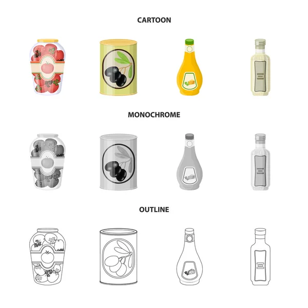 Diseño vectorial de lata y logotipo de alimentos. Conjunto de ilustración de vectores de latas y paquetes . — Archivo Imágenes Vectoriales