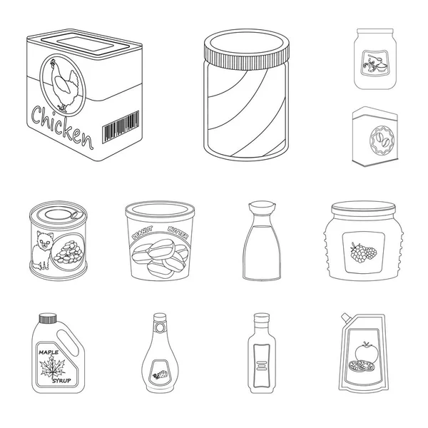 Ilustración vectorial de lata y logotipo de alimentos. Conjunto de lata y paquete icono vectorial para stock . — Vector de stock