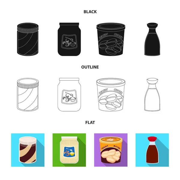 Ilustração vetorial de lata e ícone de comida. Conjunto de lata e pacote vetor ícone para estoque . — Vetor de Stock