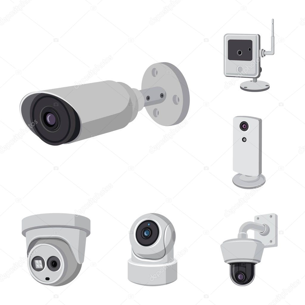 Vector illustration of cctv and camera symbol. Set of cctv and system stock symbol for web.
