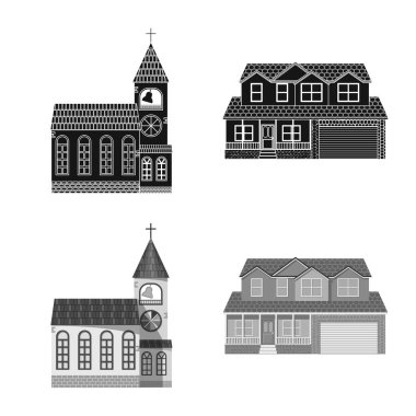Vektör bina ve açık örnek simgesi. Bina ve hisse senedi için çatı vektör simge kümesi.