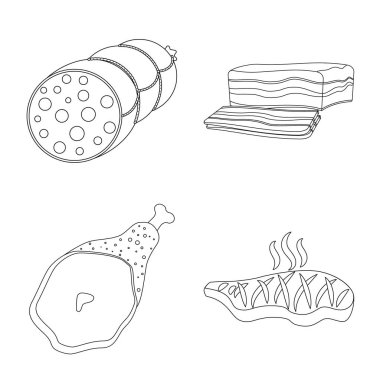 Eti ve jambon logosu yalıtılmış nesne. Et ve hisse senedi için pişirme vektör ikon koleksiyonu.