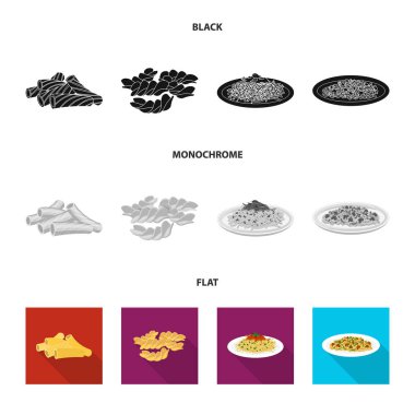 Makarna ve karbonhidrat sembolü yalıtılmış nesne. Web için makarna makarna ve hisse senedi simgesi kümesi.