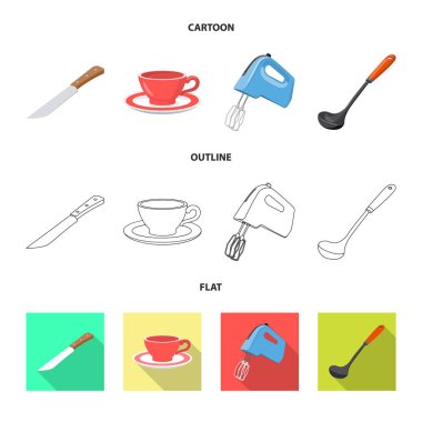 İllüstrasyon işareti mutfak ve aşçı, vektör. Mutfak ve cihaz hisse senedi vektör çizim topluluğu.
