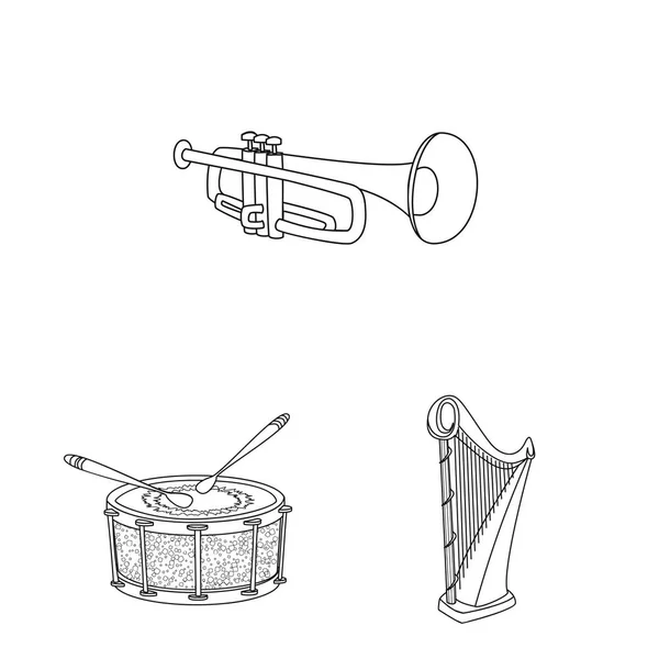 Geïsoleerde object van muziek en melodie logo. Set muziek en instrument voorraad vectorillustratie. — Stockvector
