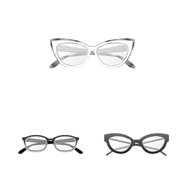 Isolerade objekt glas och ram tecken. Uppsättning av glasögon och tillbehör lager vektorillustration. — Stock vektor