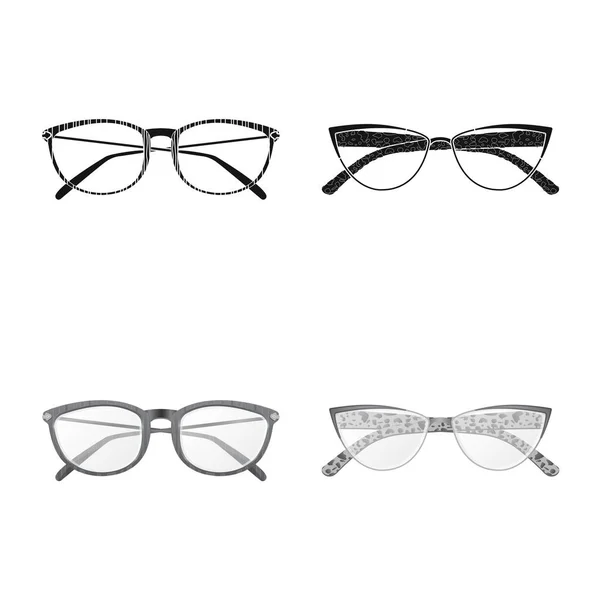 Design vettoriale degli occhiali e dell'icona della cornice. Set di bicchieri e accessori stock symbol per web . — Vettoriale Stock