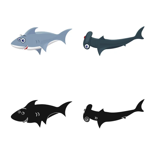 Vektordesign von Meeres- und Tiersymbolen. Set von Meeres- und Meeresbestandsvektoren Illustration. — Stockvektor