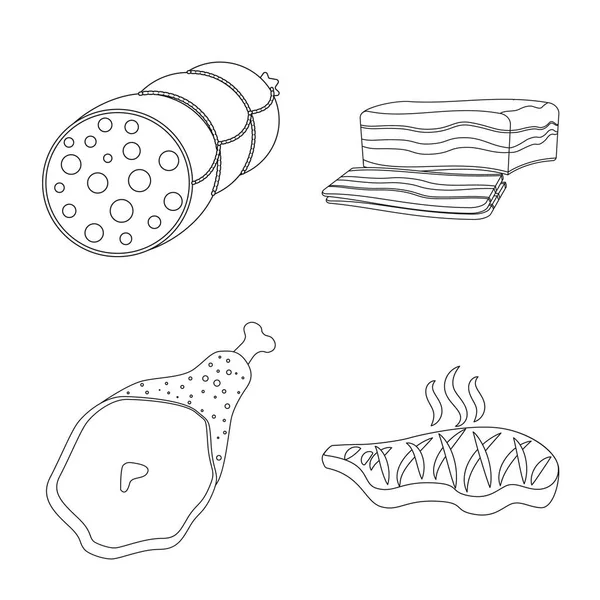 Изолированный объект с логотипом мяса и ветчины. Коллекция векторной иконки для мяса и приготовления пищи на складе . — стоковый вектор