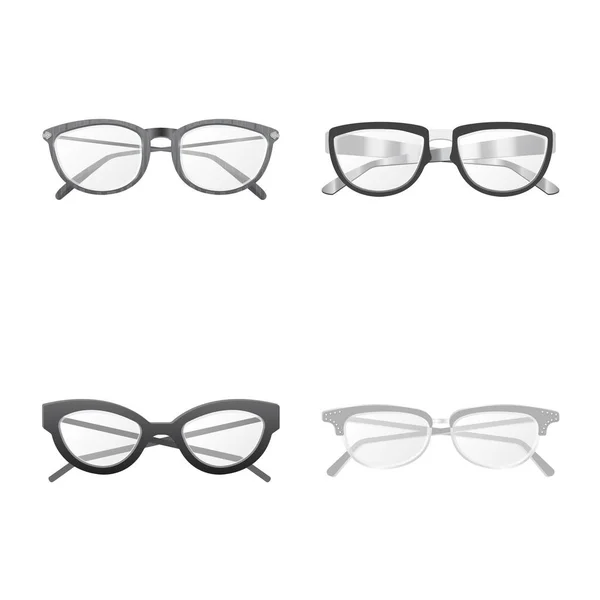 Vektorillustration av glas och ram symbol. Insamling av glasögon och tillbehör vector ikon för lager. — Stock vektor