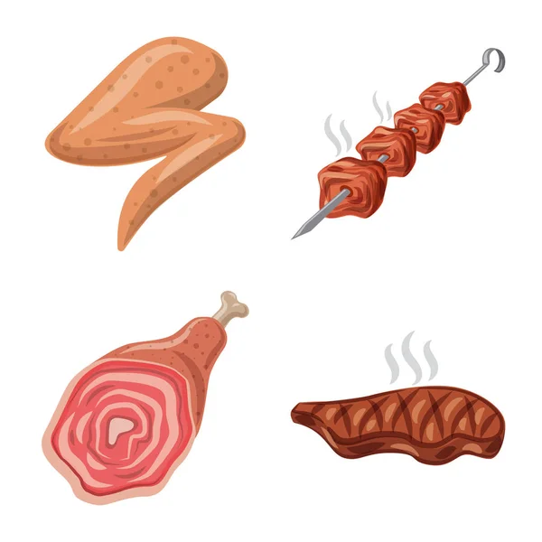 Illustrazione vettoriale del segno di carne e prosciutto. Raccolta di carne e icona vettoriale di cottura per brodo . — Vettoriale Stock