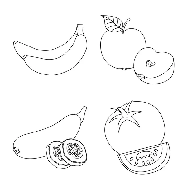 Векторная иллюстрация логотипа овощей и фруктов. Коллекция вегетарианских вегетарианских икон для инвентаря . — стоковый вектор