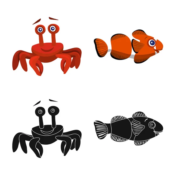 Diseño vectorial de mar y signo animal. Conjunto de mar y vector marino icono para stock . — Vector de stock