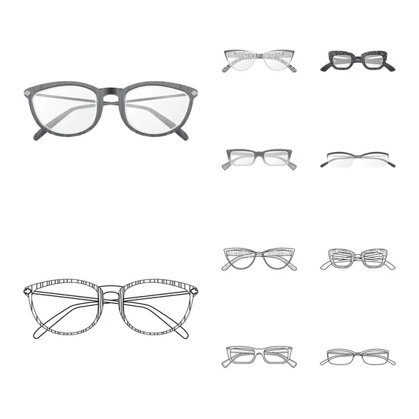 眼镜和框架符号的孤立对象。收集眼镜和附件股票符号的网站. — 图库矢量图片