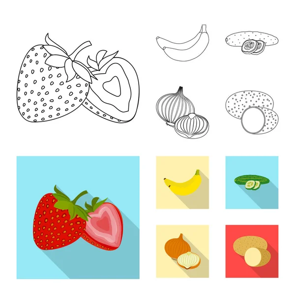 Vektorillustration von Gemüse und Obst Symbol. Set von Gemüse und vegetarischen Vektorsymbolen für Brühe. — Stockvektor