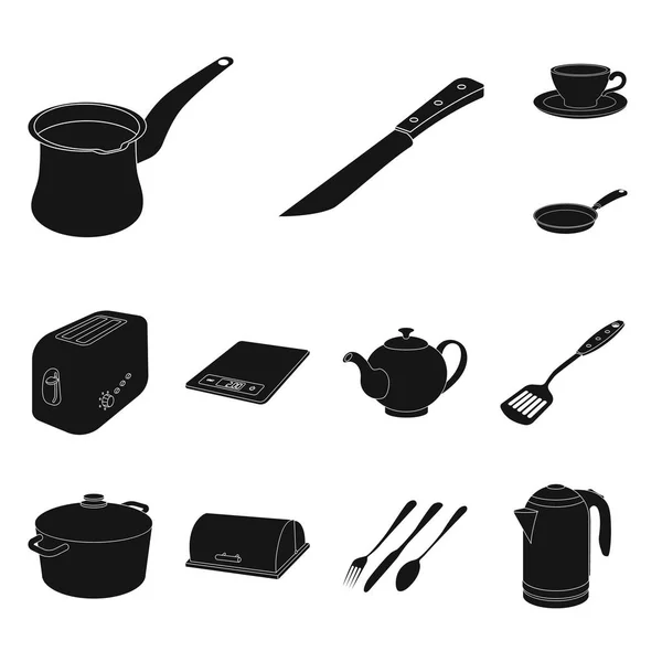 Illustrazione vettoriale della cucina e segno cuoco. Set di icone vettoriali per cucina ed elettrodomestici per magazzino . — Vettoriale Stock