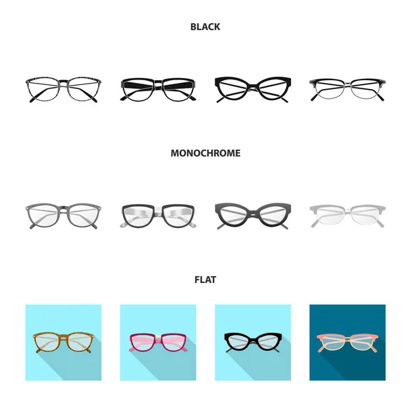 Isolerade objekt av glas och ram symbol. Uppsättning av glasögon och tillbehör aktiesymbol för webben. — Stock vektor