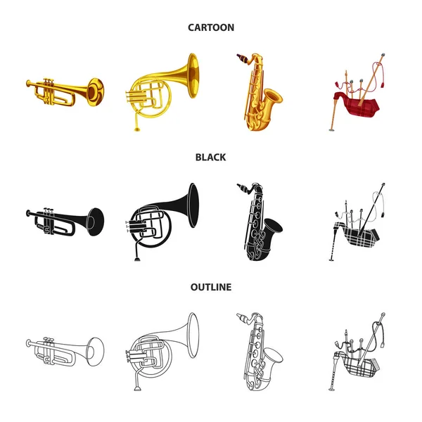 Векторный дизайн музыки и мелодичного знака. Коллекция музыкальных и инструментальных инструментов . — стоковый вектор