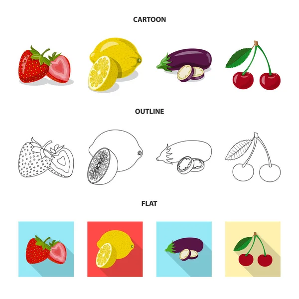 Vector illustration of vegetable and fruit symbol. Set of vegetable and vegetarian stock vector illustration. — Stock Vector